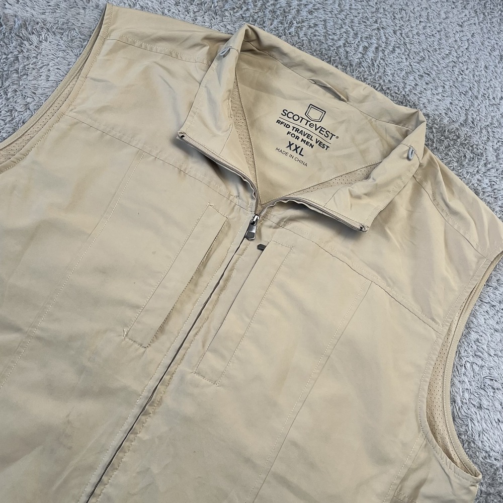 SCOTTeVEST RFID Travel Vest Mens XLT Beige TEC Pockets Mesh Lined Outdoor Golf